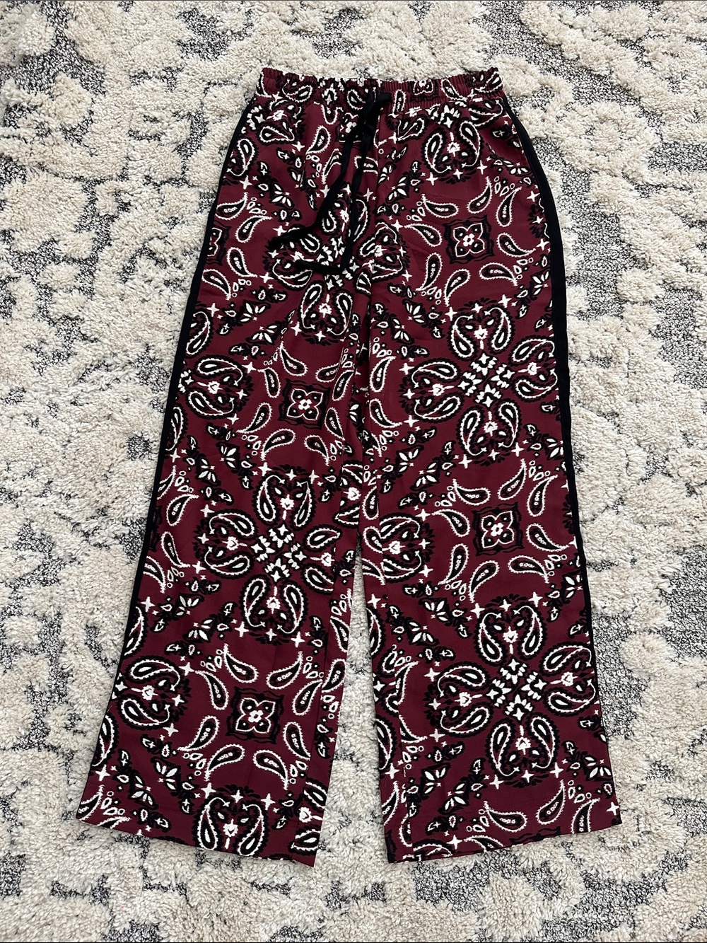 ASOS Burgundy Paisley Wide-Leg Pants